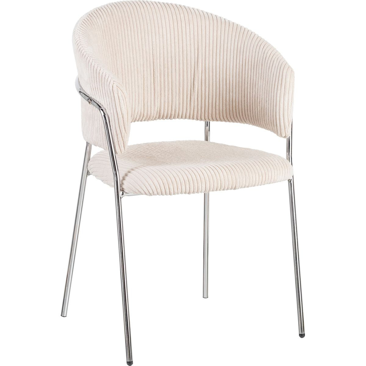 Isya - Lot de 2 Chaises en Velours Côtelé et Piètement Chromé - Beige