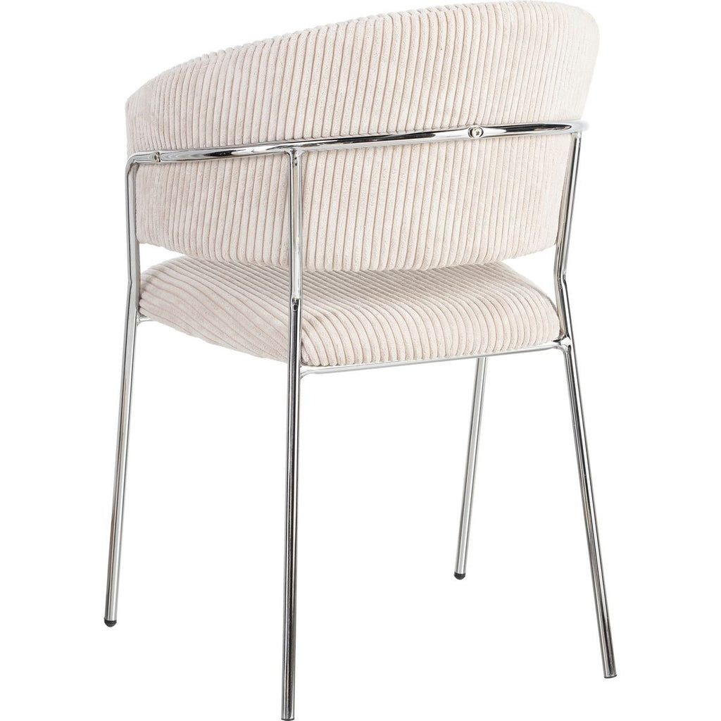 Isya - Lot de 2 Chaises en Velours Côtelé et Piètement Chromé - Beige