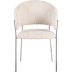 Isya - Lot de 2 Chaises en Velours Côtelé et Piètement Chromé - Beige