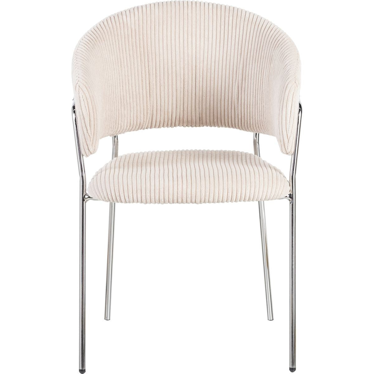 Isya - Lot de 2 Chaises en Velours Côtelé et Piètement Chromé - Beige