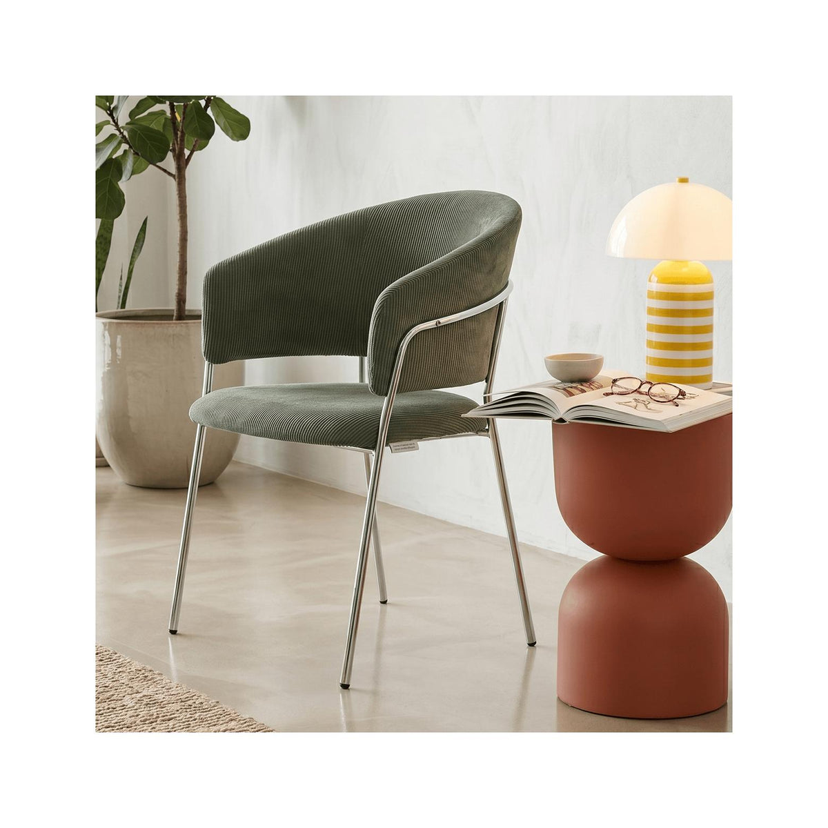 Isya - Lot De 2 Chaises - Velours Côtelé - Vert Kaki