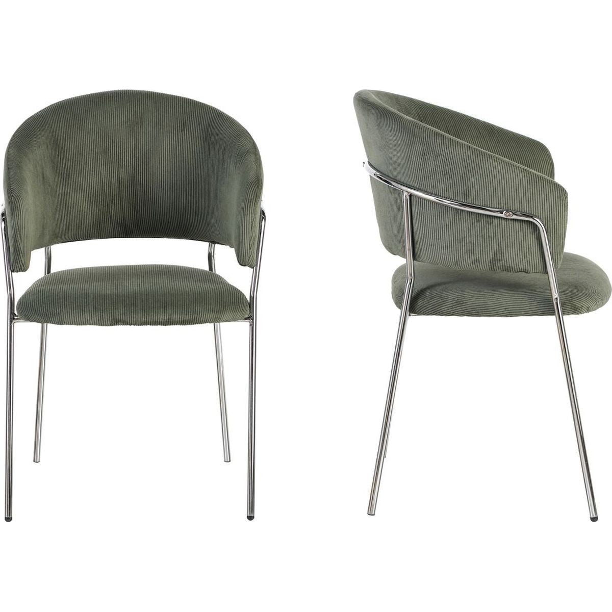 Isya - Lot De 2 Chaises - Velours Côtelé - Vert Kaki