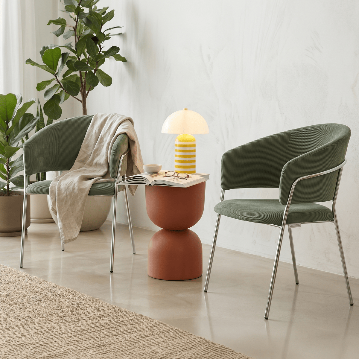 Isya - Lot De 2 Chaises - Velours Côtelé - Vert Kaki