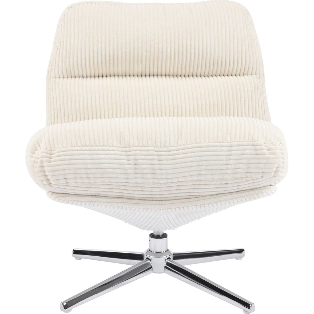 Julia - Fauteuil Pivotant en Velours Cotelé et Piètement Chromé - Beige