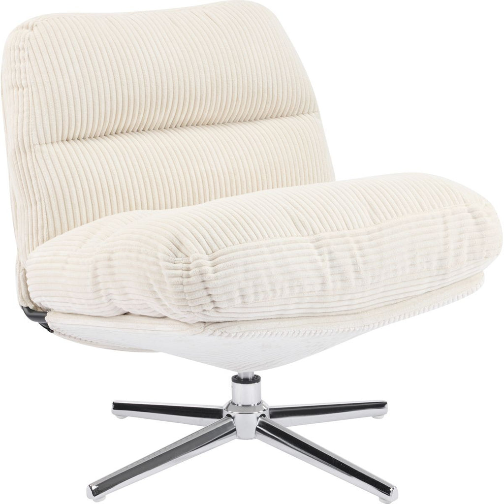 Julia - Fauteuil Pivotant en Velours Cotelé et Piètement Chromé - Beige