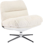 Julia - Fauteuil Pivotant en Velours Cotelé et Piètement Chromé - Beige
