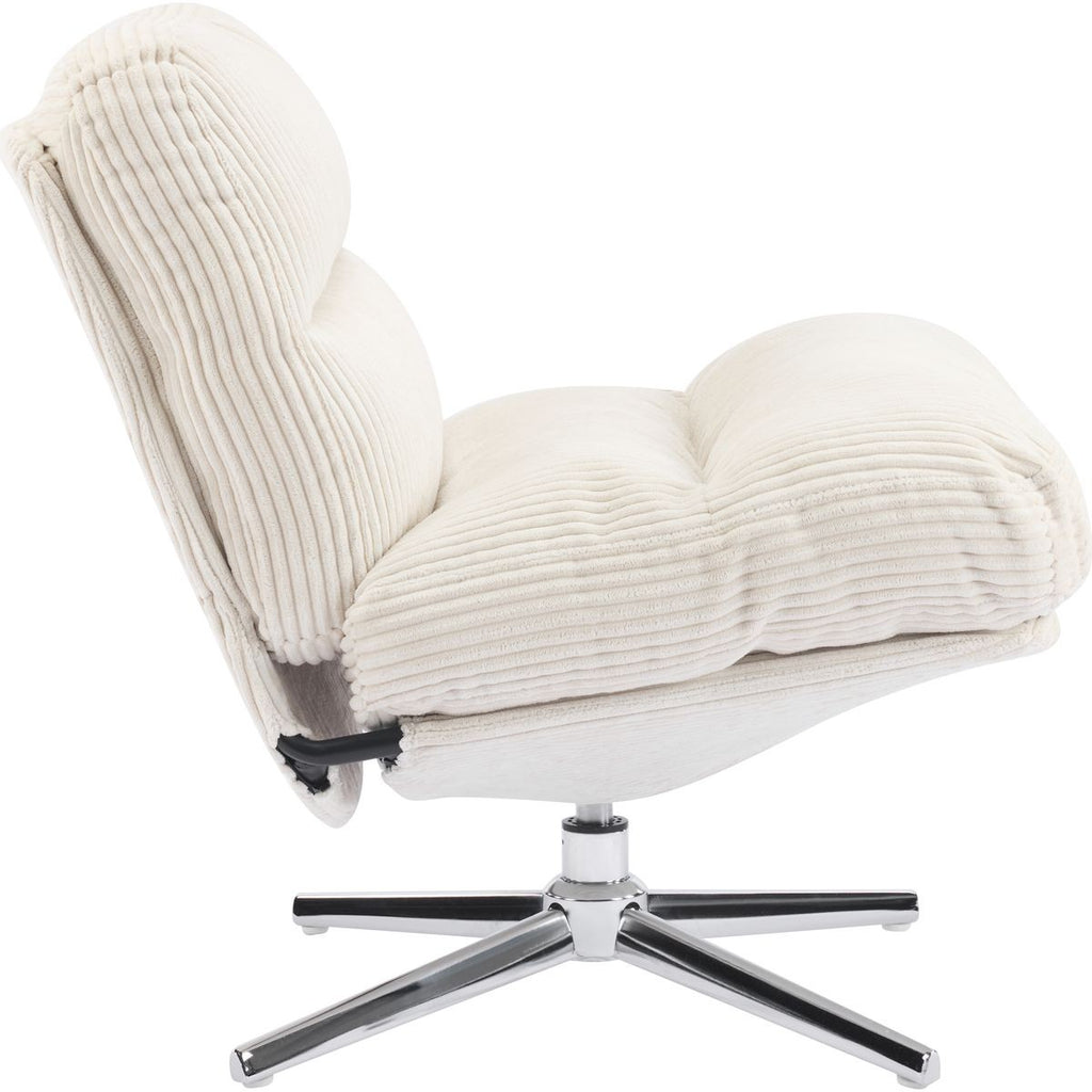 Julia - Fauteuil Pivotant en Velours Cotelé et Piètement Chromé - Beige