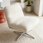 Julia - Fauteuil Pivotant en Velours Cotelé et Piètement Chromé - Beige
