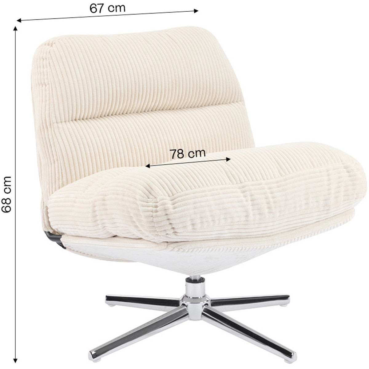Julia - Fauteuil Pivotant en Velours Cotelé et Piètement Chromé - Beige