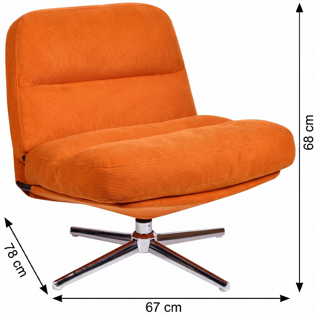 Julia - Fauteuil Pivotant en Velours Côtelé Orange et Piètement Chromé - Rose