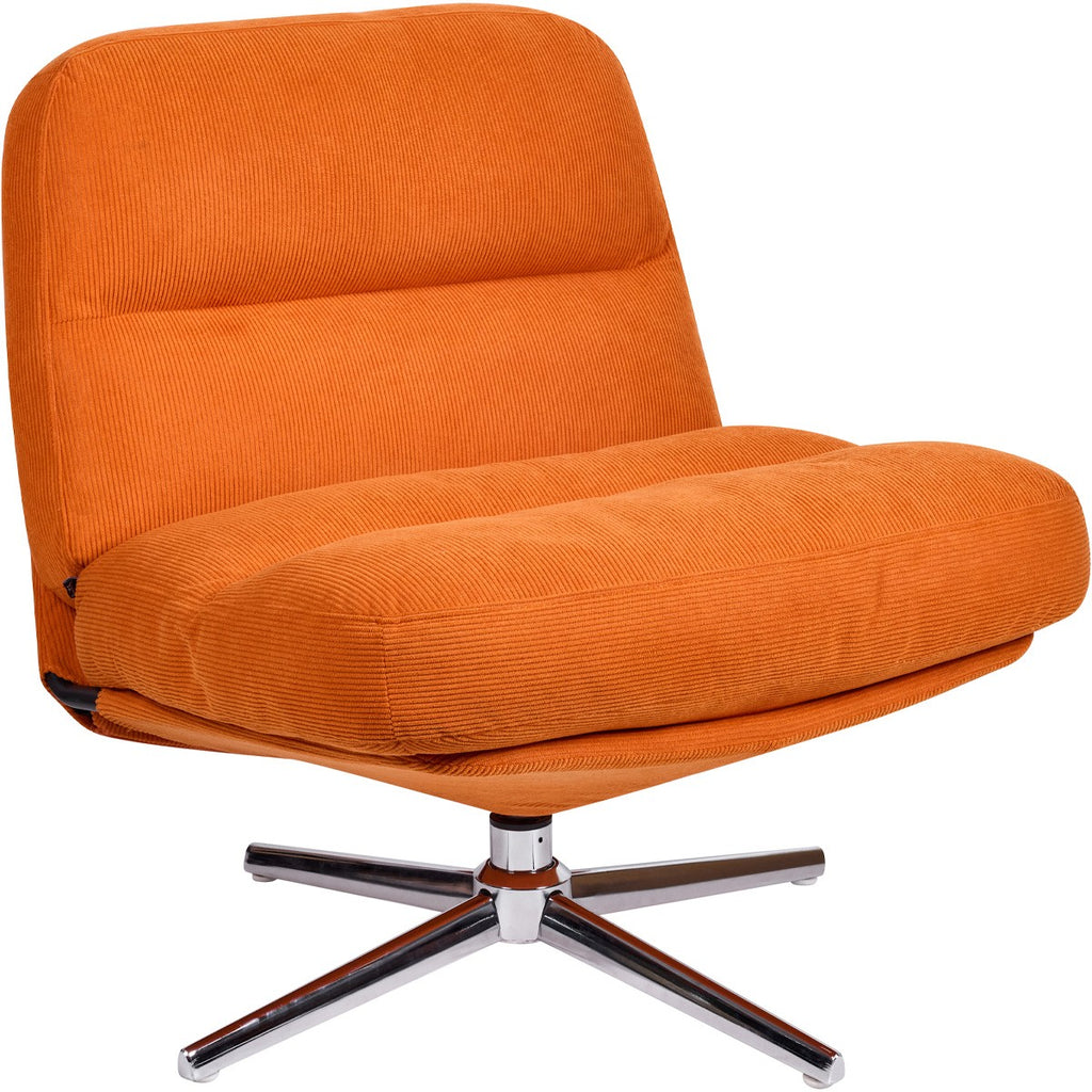Julia - Fauteuil Pivotant en Velours Côtelé Orange et Piètement Chromé - Rose