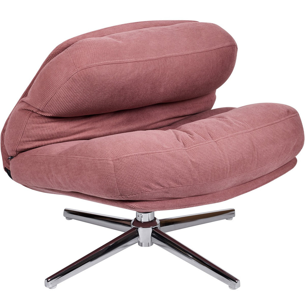 Julia - Fauteuil Pivotant en Velours Côtelé et Piètement Chromé - Rose
