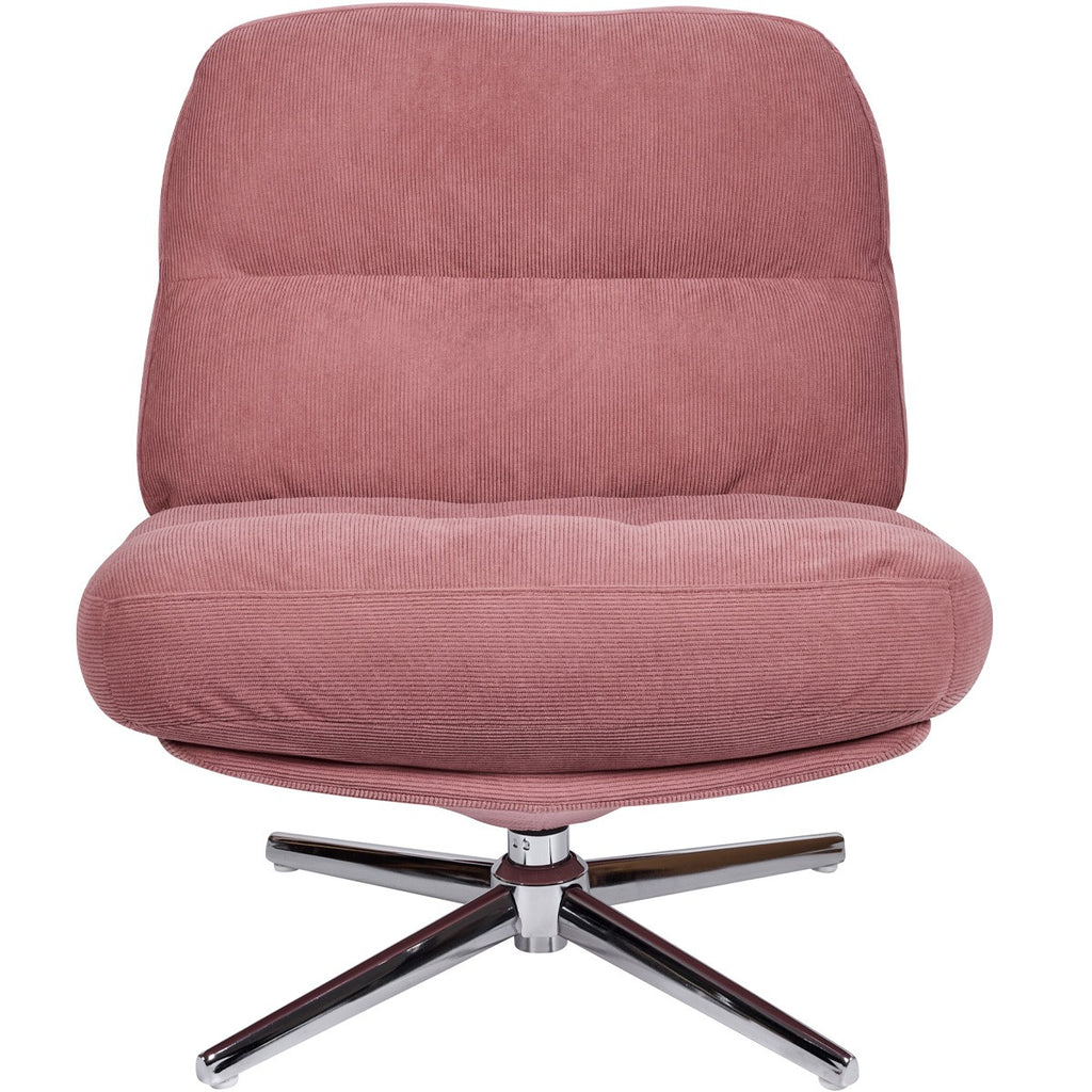 Julia - Fauteuil Pivotant en Velours Côtelé et Piètement Chromé - Rose