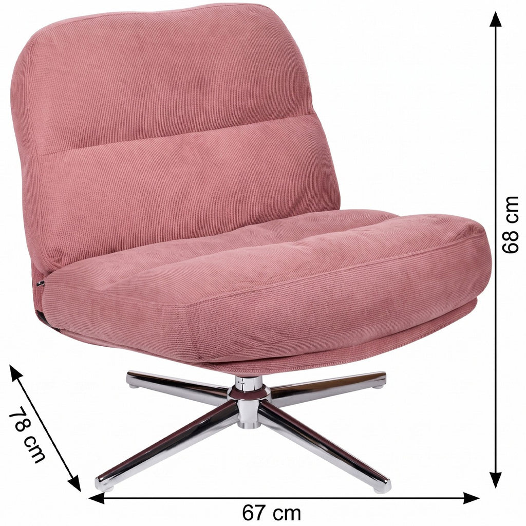 Julia - Fauteuil Pivotant en Velours Côtelé et Piètement Chromé - Rose