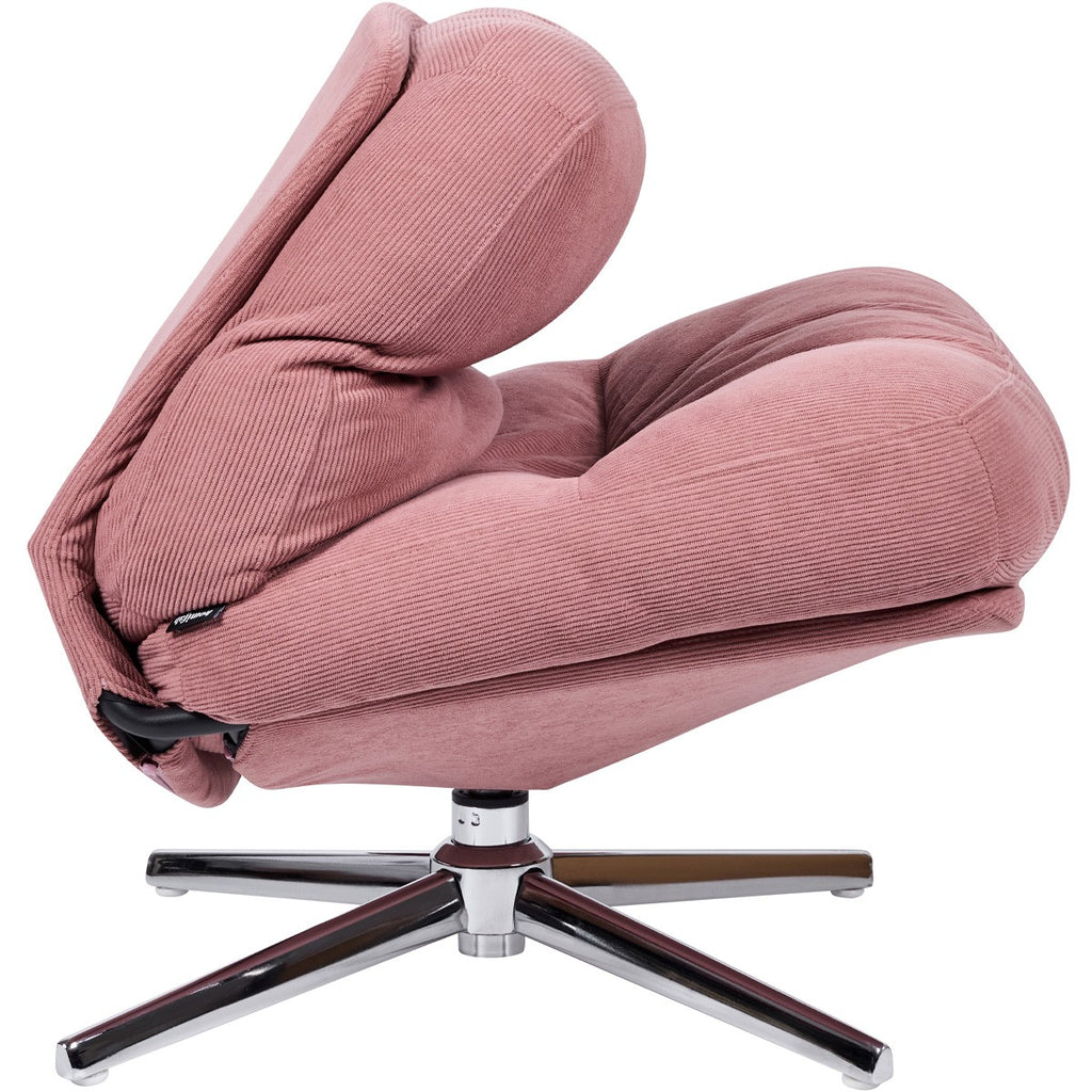Julia - Fauteuil Pivotant en Velours Côtelé et Piètement Chromé - Rose