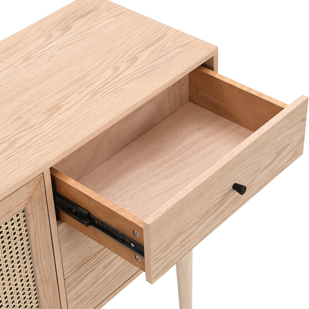 Eden - Buffet 2 Portes 3 Tiroirs en Cannage Naturel et Placage Chêne 170 cm - Bois