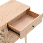 Eden - Buffet 2 Portes 3 Tiroirs en Cannage Naturel et Placage Chêne 170 cm - Bois