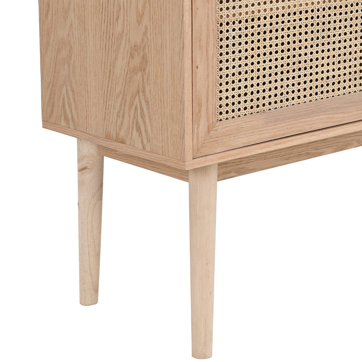 Eden - Buffet 2 Portes 3 Tiroirs en Cannage Naturel et Placage Chêne 170 cm - Bois
