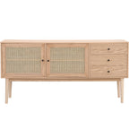Eden - Buffet 2 Portes 3 Tiroirs en Cannage Naturel et Placage Chêne 170 cm - Bois