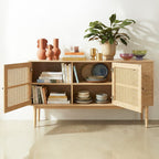 Eden - Buffet 2 Portes 3 Tiroirs en Cannage Naturel et Placage Chêne 170 cm - Bois