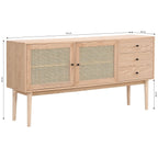 Eden - Buffet 2 Portes 3 Tiroirs en Cannage Naturel et Placage Chêne 170 cm - Bois