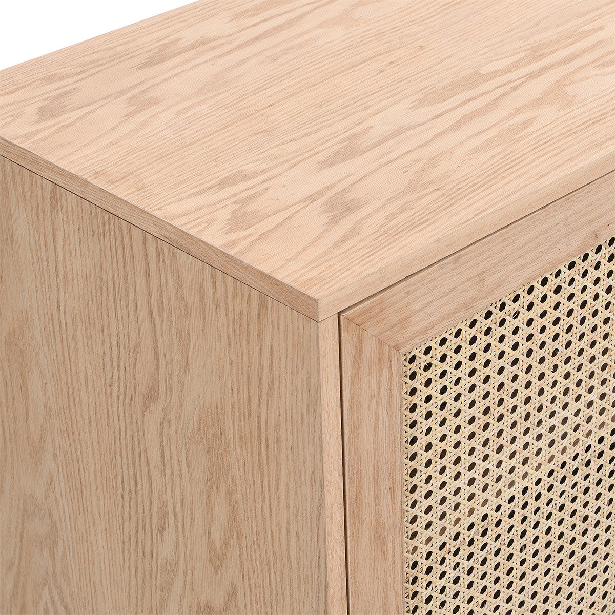 Eden - Buffet 2 Portes 3 Tiroirs en Cannage Naturel et Placage Chêne 170 cm - Bois