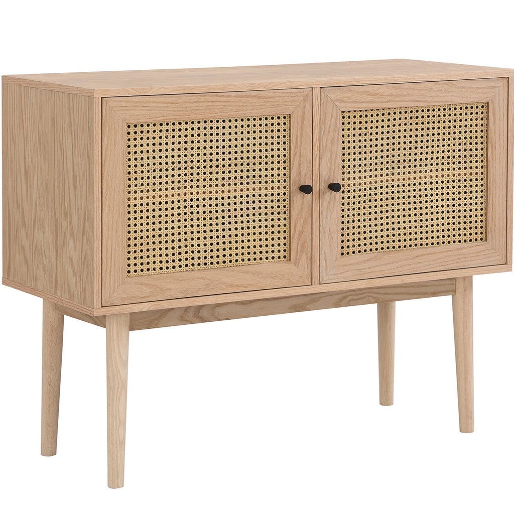 Eden - Buffet 2 Portes en Cannage Naturel et Placage Chêne 100 cm - Bois