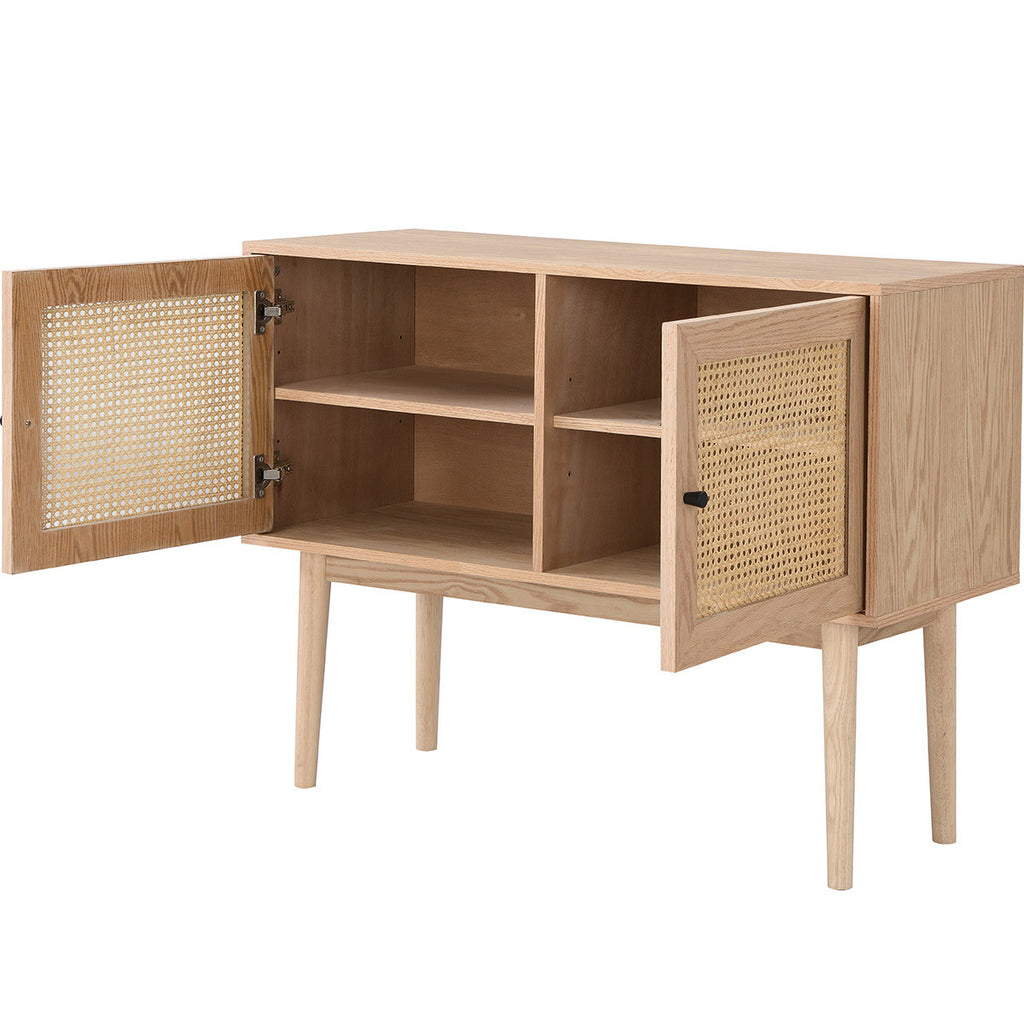Eden - Buffet 2 Portes en Cannage Naturel et Placage Chêne 100 cm - Bois