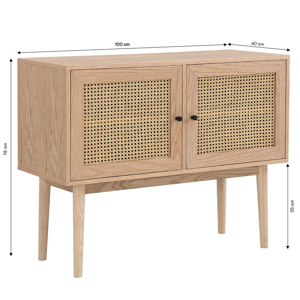 Eden - Buffet 2 Portes en Cannage Naturel et Placage Chêne 100 cm - Bois