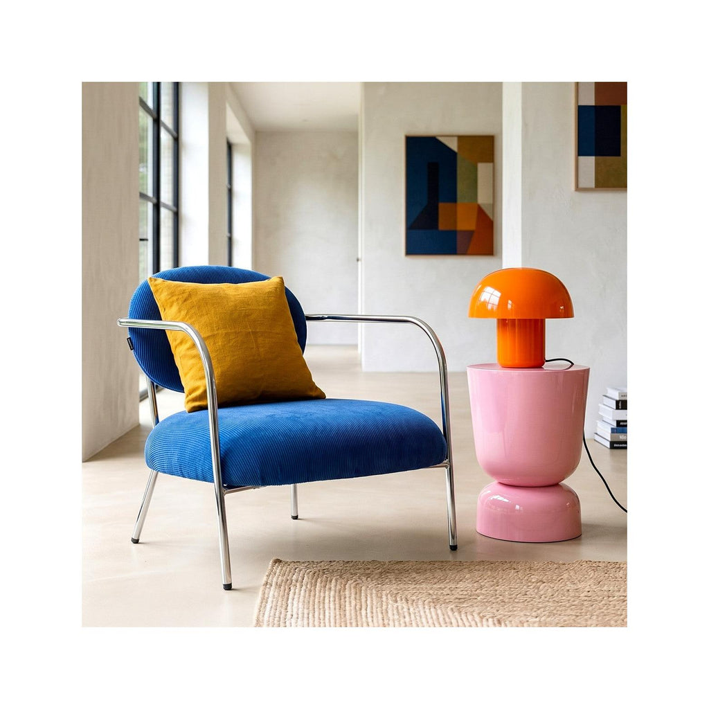 Léon - Fauteuil en Velours Côtelé et Piètement Chromé - Bleu Électrique