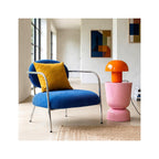 Léon - Fauteuil en Velours Côtelé et Piètement Chromé - Bleu Électrique