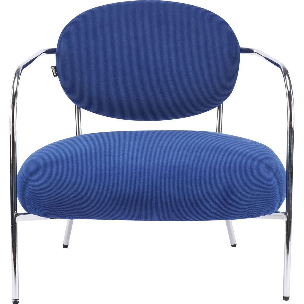 Léon - Fauteuil en Velours Côtelé et Piètement Chromé - Bleu Électrique