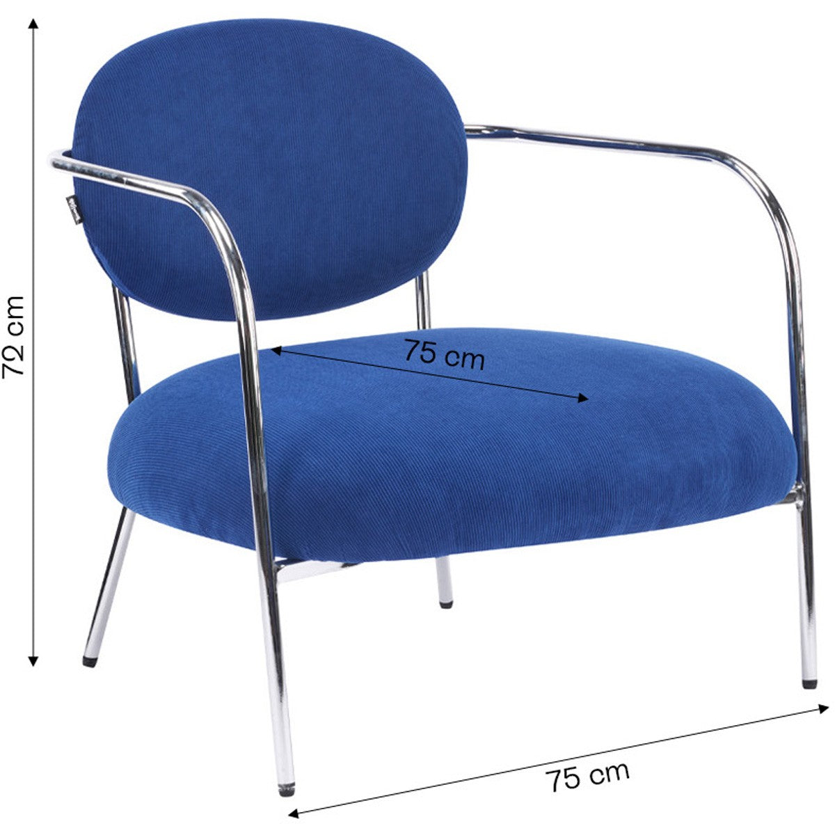 Léon - Fauteuil en Velours Côtelé et Piètement Chromé - Bleu Électrique