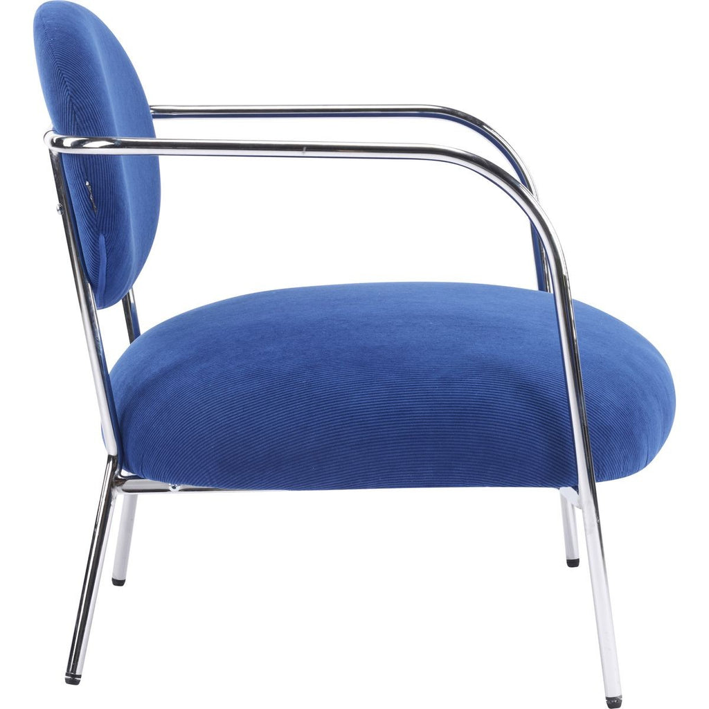 Léon - Fauteuil en Velours Côtelé et Piètement Chromé - Bleu Électrique
