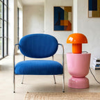 Léon - Fauteuil en Velours Côtelé et Piètement Chromé - Bleu Électrique