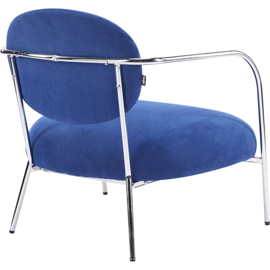 Léon - Fauteuil en Velours Côtelé et Piètement Chromé - Bleu Électrique