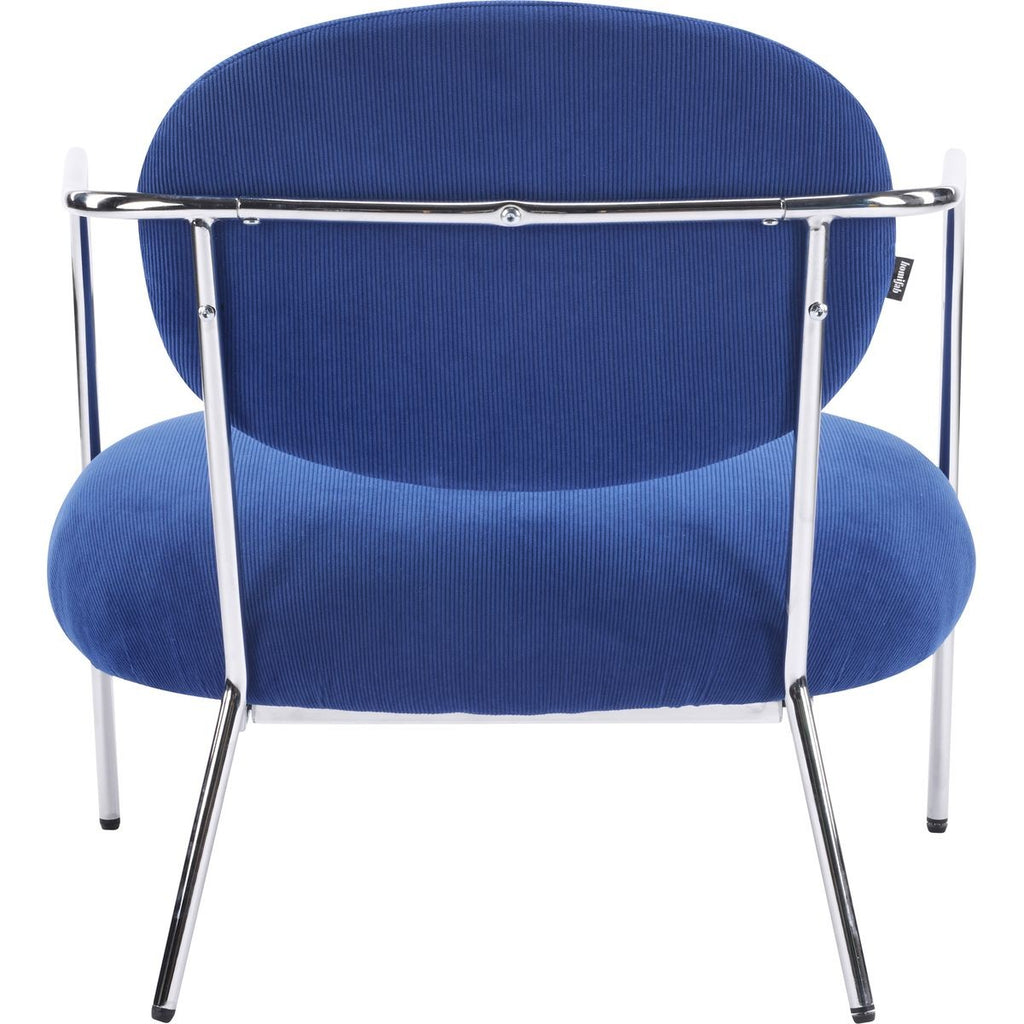 Léon - Fauteuil en Velours Côtelé et Piètement Chromé - Bleu Électrique