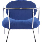 Léon - Fauteuil en Velours Côtelé et Piètement Chromé - Bleu Électrique