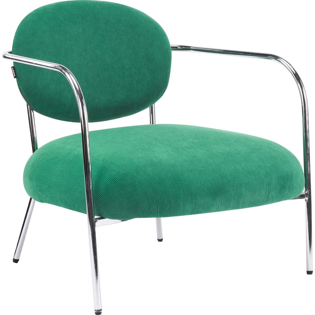 Léon - Fauteuil en Velours Côtelé et Piètement Chromé - Vert Électrique