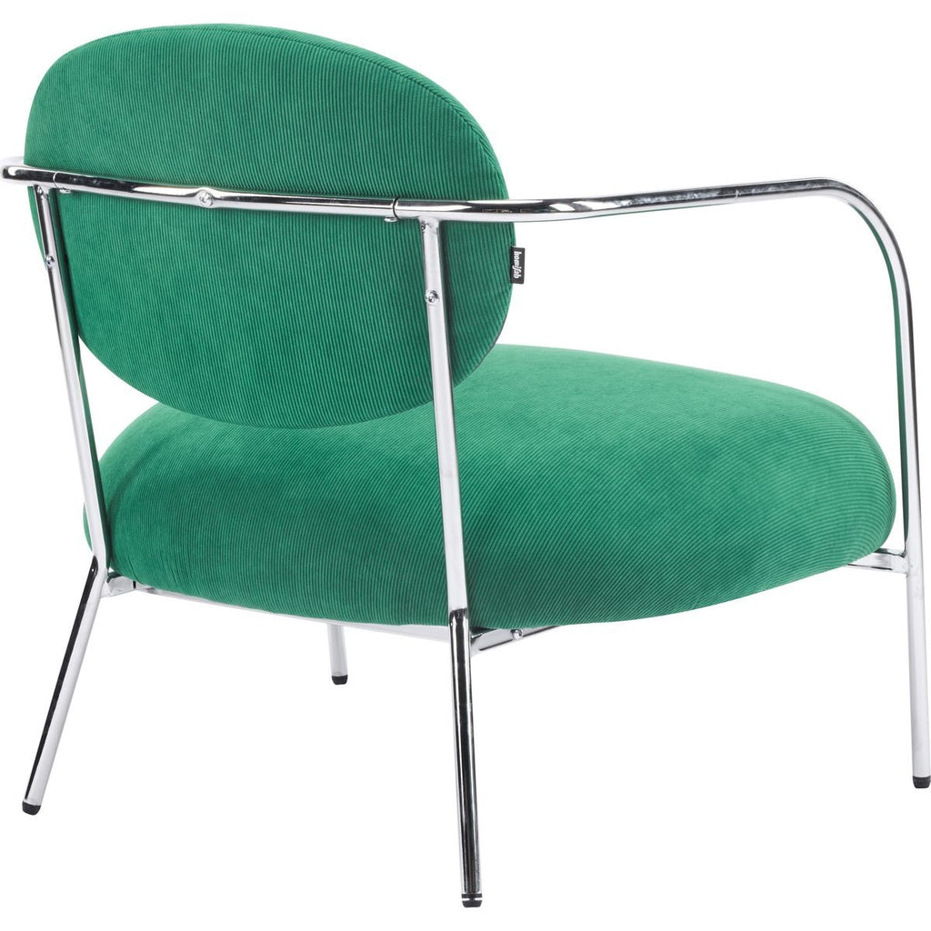 Léon - Fauteuil en Velours Côtelé et Piètement Chromé - Vert Électrique