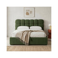 Lola - Lit Coffre Adulte avec Sommier et Tête de Lit Capitonnée en Tissu Bouclé - Vert