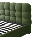 Lola - Lit Coffre Adulte avec Sommier et Tête de Lit Capitonnée en Tissu Bouclé - Vert