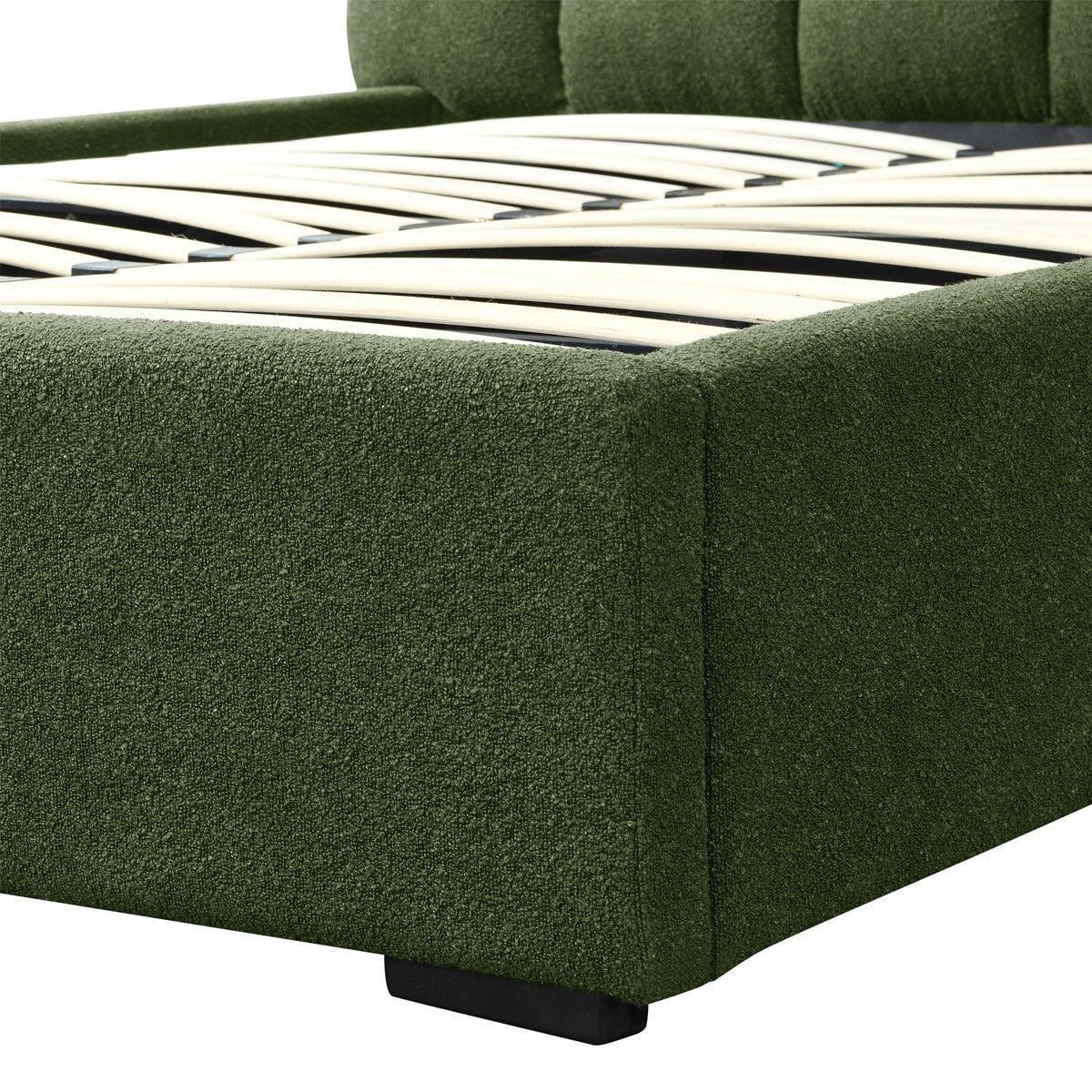 Lola - Lit Coffre Adulte avec Sommier et Tête de Lit Capitonnée en Tissu Bouclé - Vert