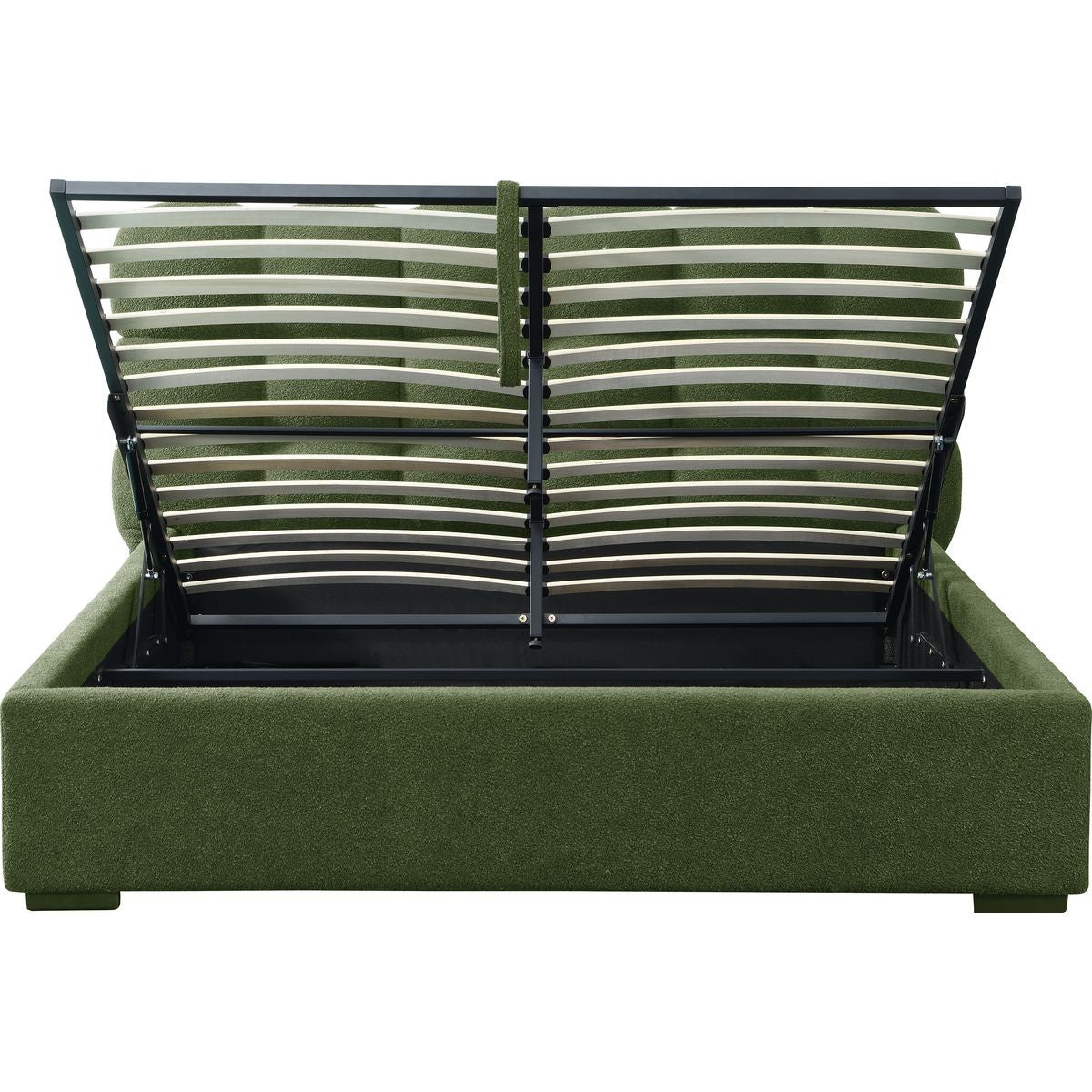 Lola - Lit Coffre Adulte avec Sommier et Tête de Lit Capitonnée en Tissu Bouclé - Vert