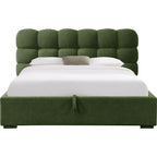 Lola - Lit Coffre Adulte avec Sommier et Tête de Lit Capitonnée en Tissu Bouclé - Vert