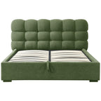 Lola - Lit Coffre Adulte avec Sommier et Tête de Lit Capitonnée en Tissu Bouclé - Vert