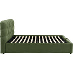 Lola - Lit Coffre Adulte avec Sommier et Tête de Lit Capitonnée en Tissu Bouclé - Vert