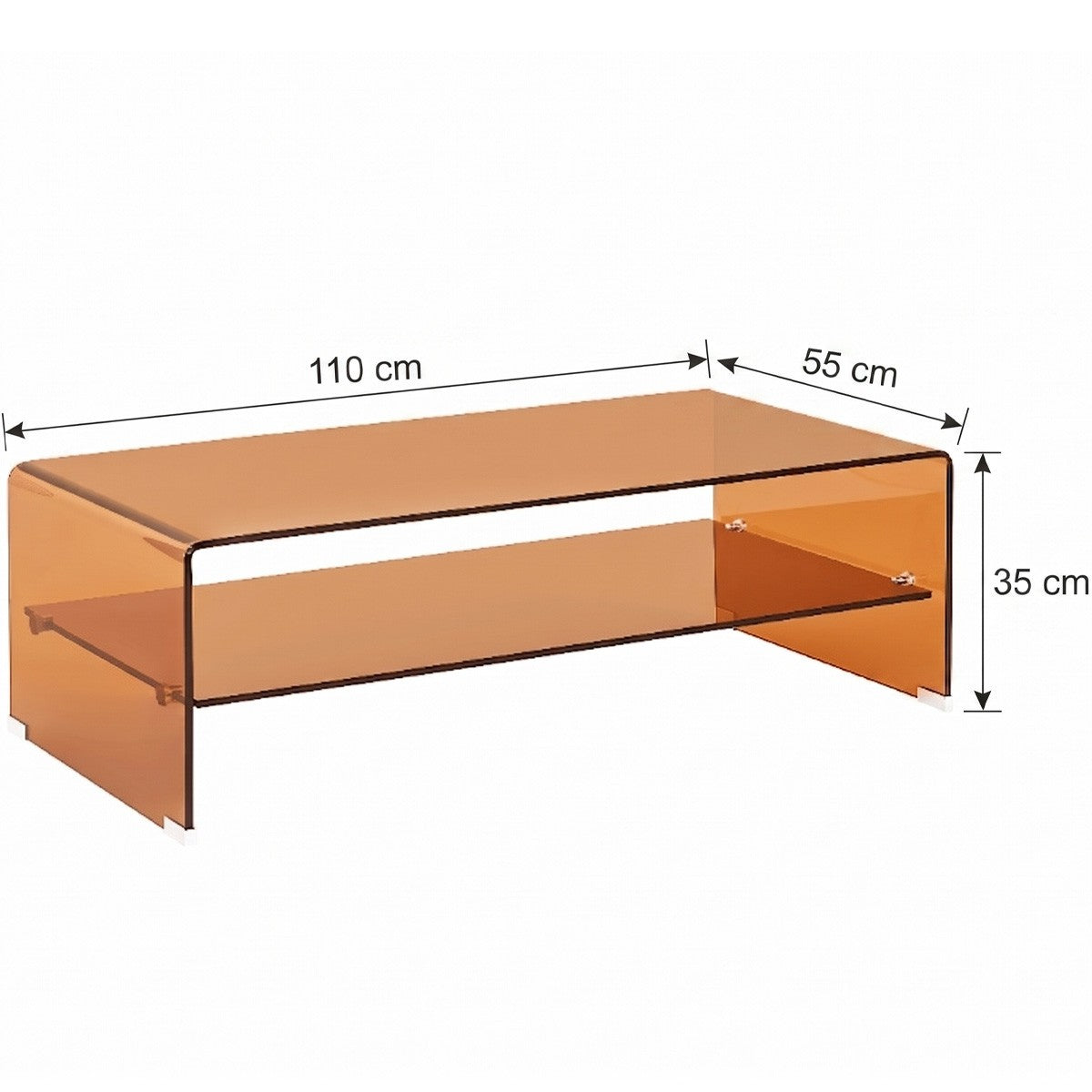 Lorne - Table Basse Rectangulaire en Verre Trempé Caramel 110x55 cm - Marron