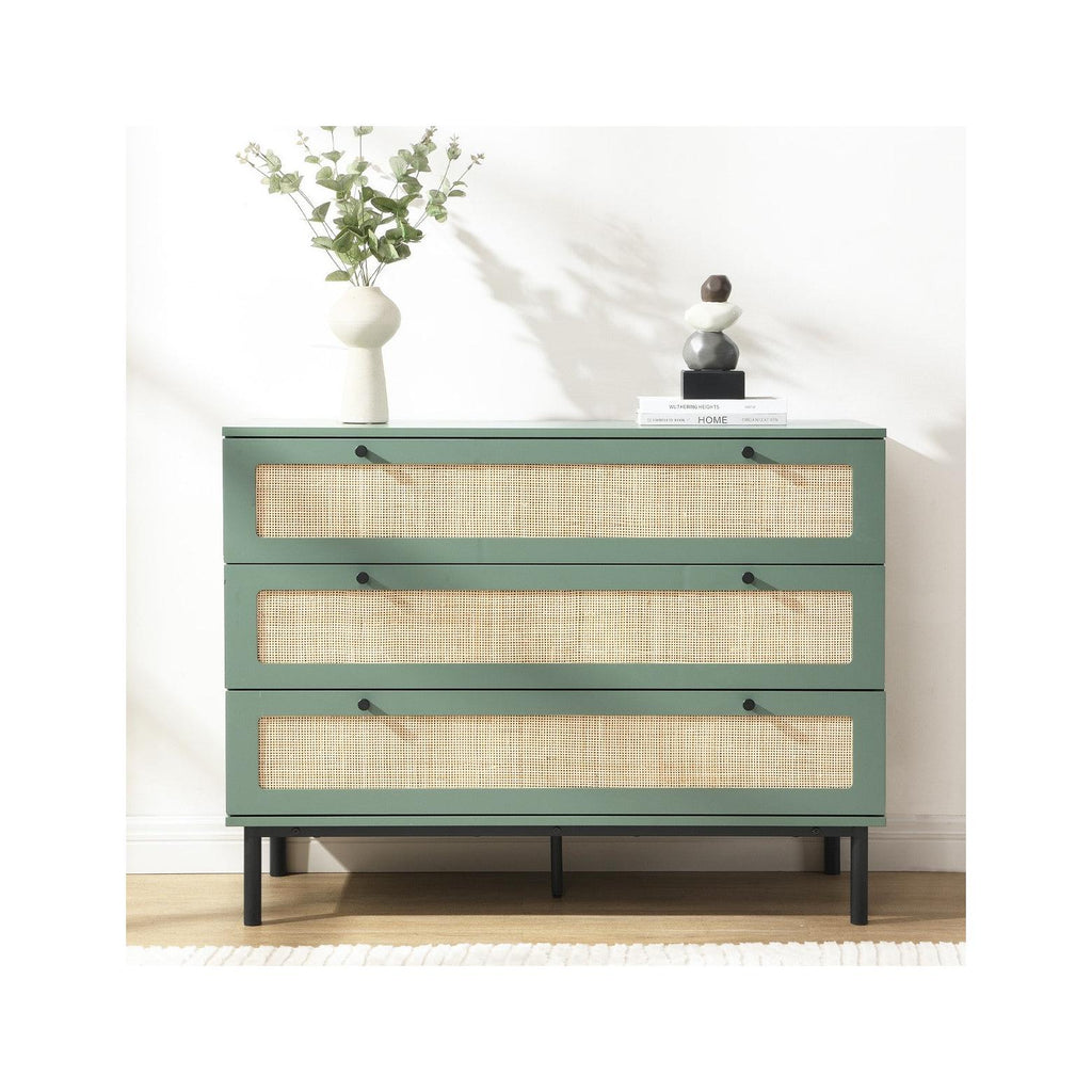 Luma - Commode 3 Tiroirs Cannage 105 cm - Vert