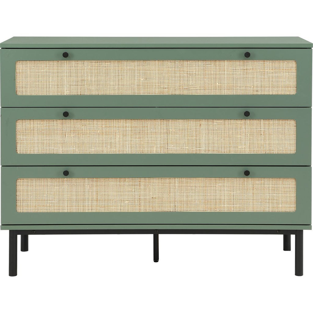 Luma - Commode 3 Tiroirs Cannage 105 cm - Vert
